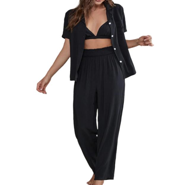 Short Sleeve Shirt, Bralette, & Pants Pajama Set