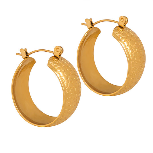 Gold Steel Hammered Hoop Earrings