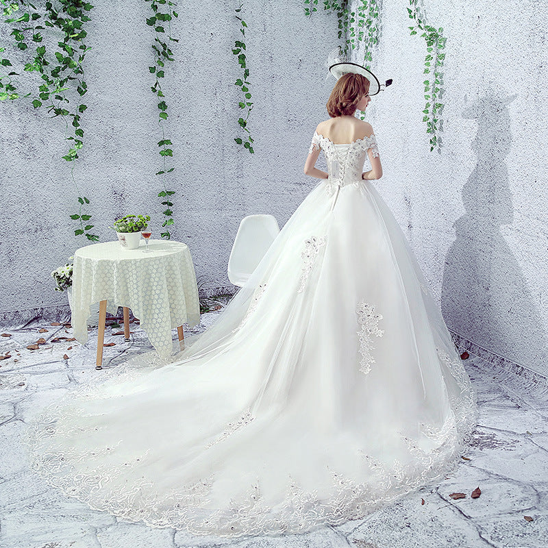 Off The Shoulder Wedding Gown with Lace Applique