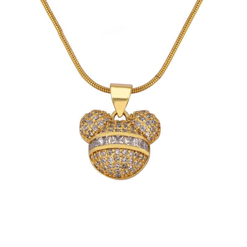 Gold Steel Mouse CZ Pave Charm Necklace