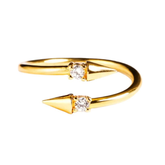 Gold 925 Sterling Silver CZ Spike Ring