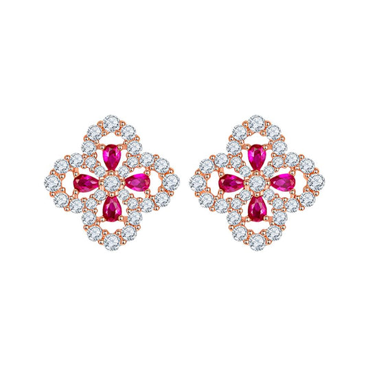 925 Sterling Silver Ruby Flower Stud Earrings