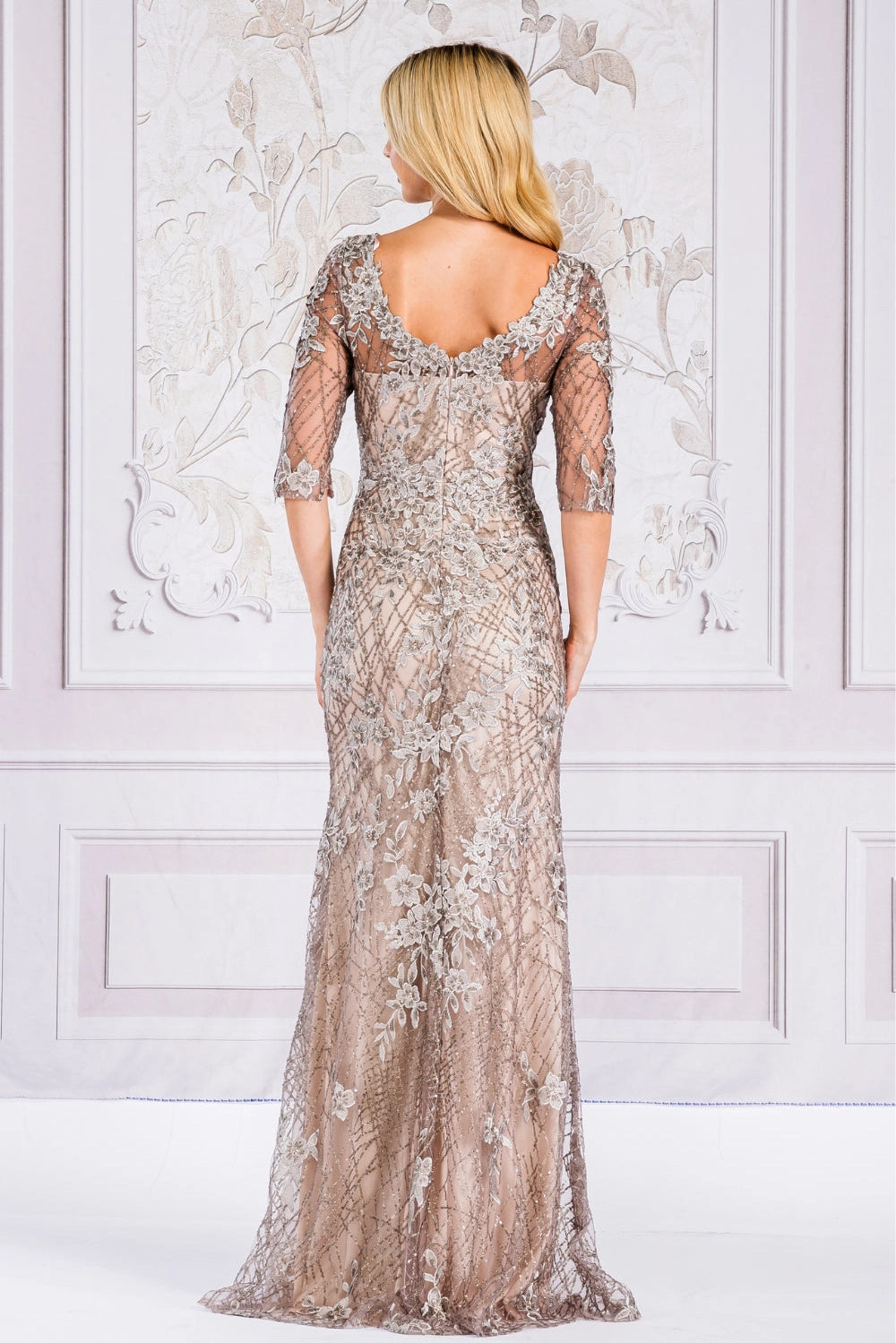 Lace Applique Mother of the Bride Evening Gown