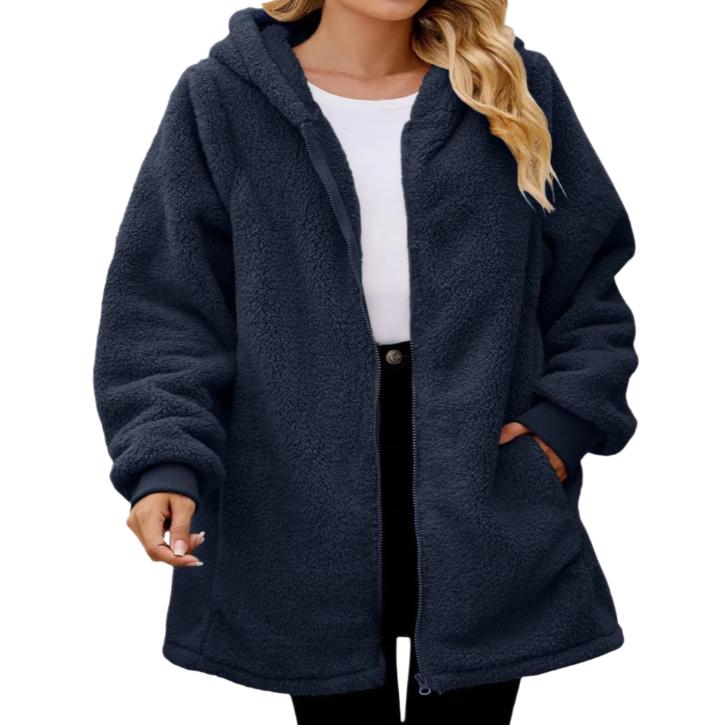 Fuzzy Zip Up Hooded Jacket