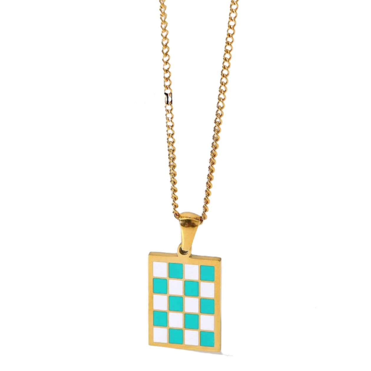 Gold Checkered Charm Necklace