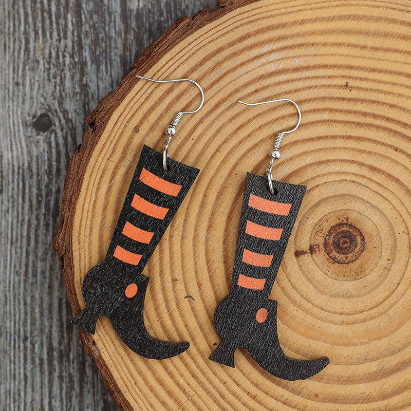 Witches Boots Wooden Earrings