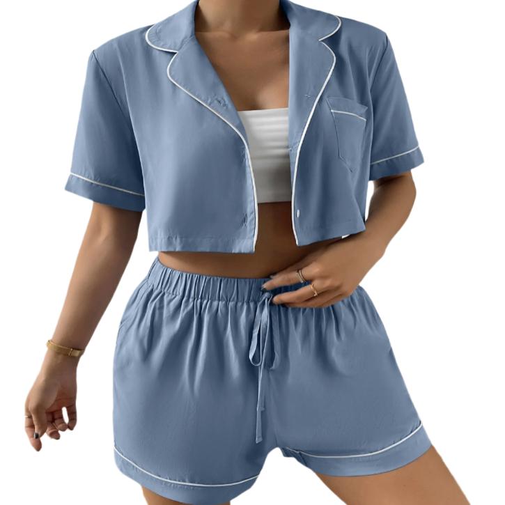 Cropped Shirt & Shorts Pajama Set