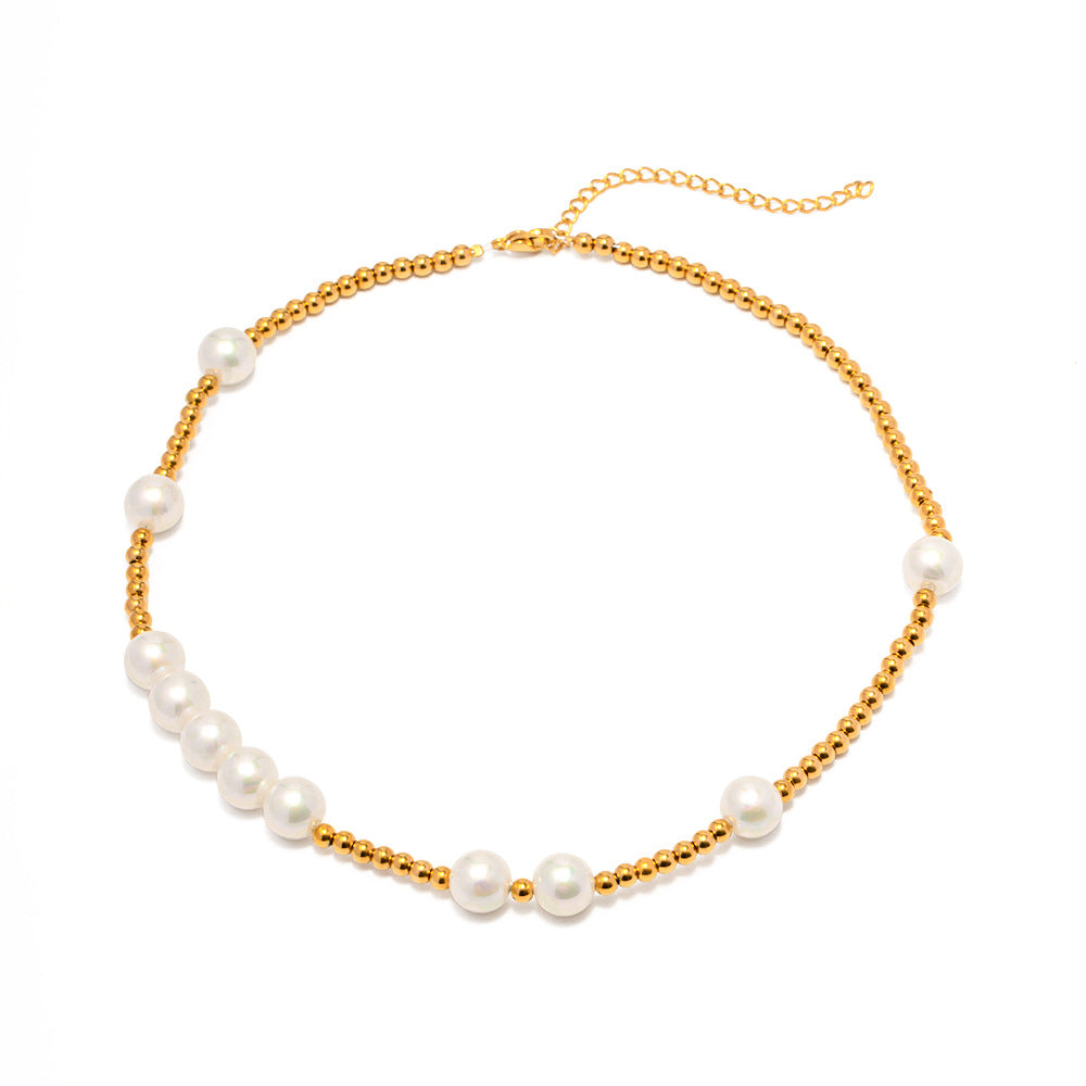 White Pearl Gold Steel Necklace