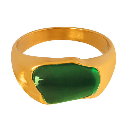 Gold or Silver Steel Green Agate Gemstone Ring