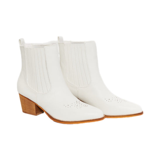 Stacked Heel Boot in White