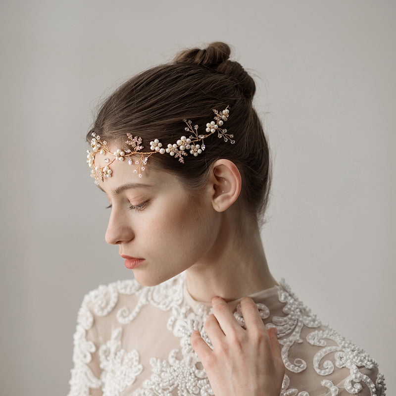 Gold Pearl Flower Head Piece