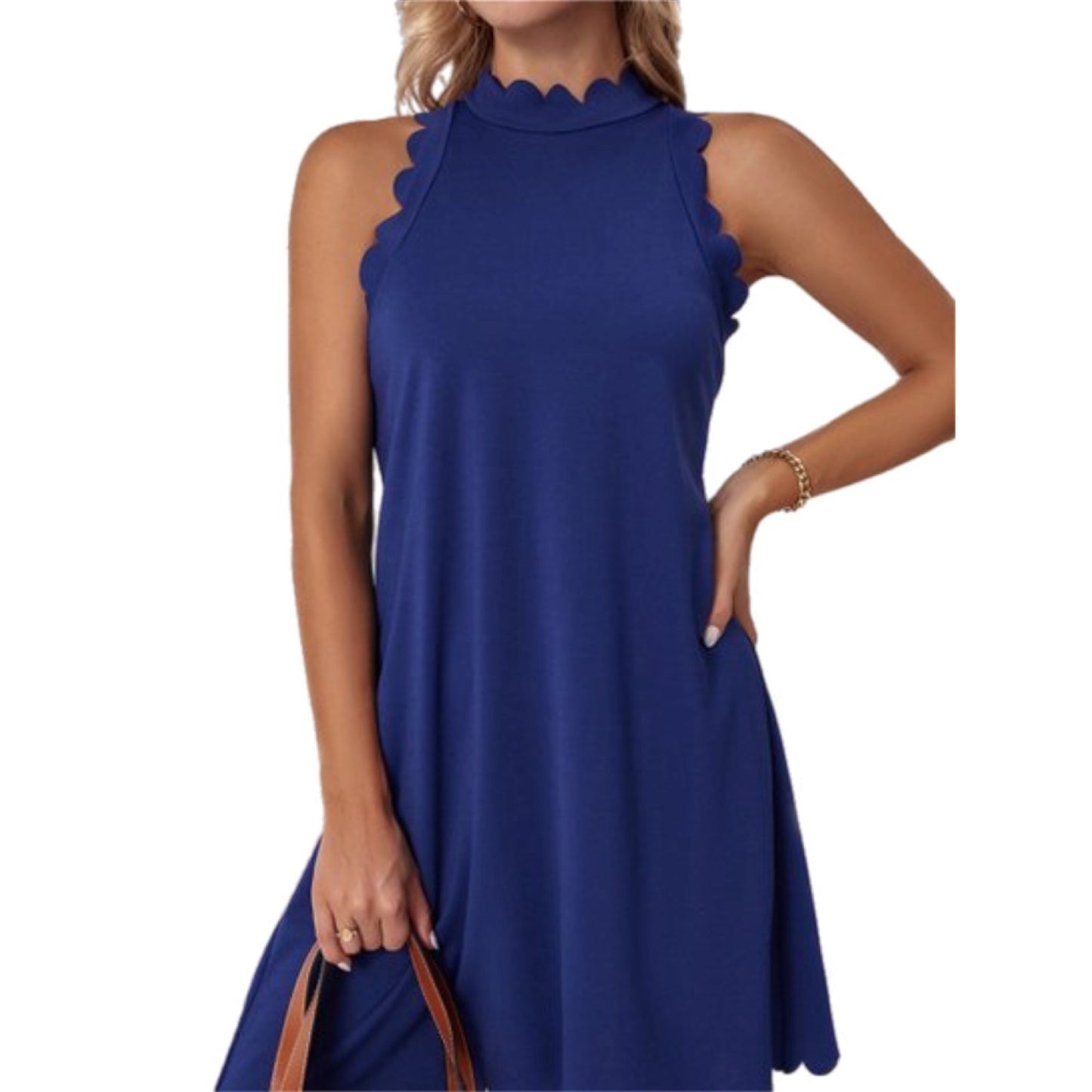 Scalloped Halter Neck Swing Dress