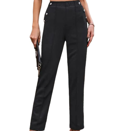 Decorative Button Elastic Waist Pants