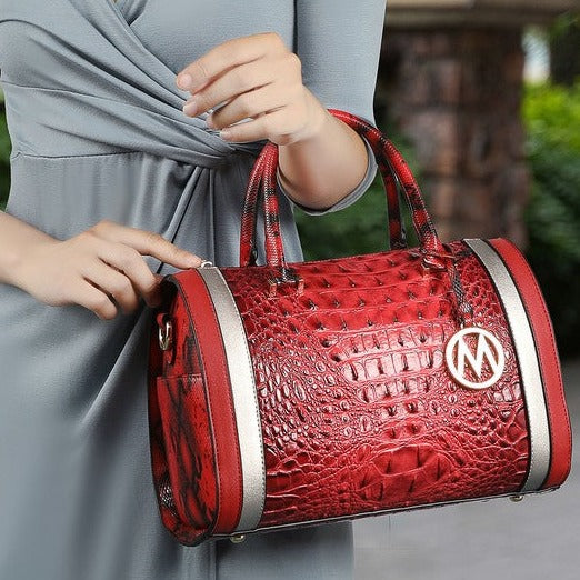 Faux Crocodile-Embossed Satchel