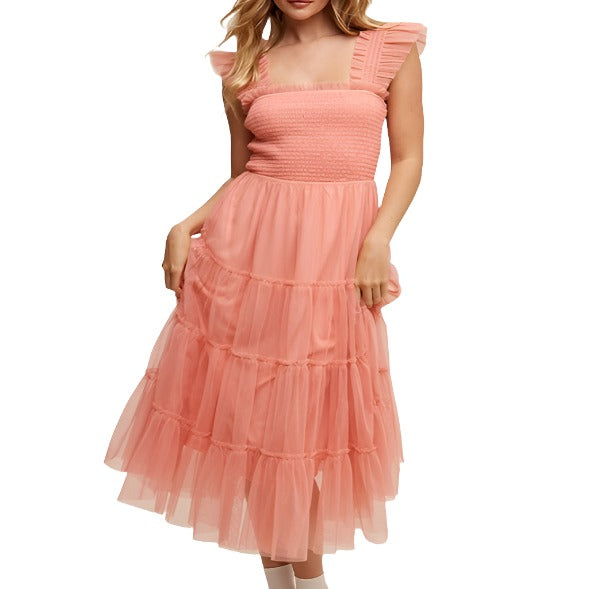 Ruffle Tiered Mesh Maxi Dress