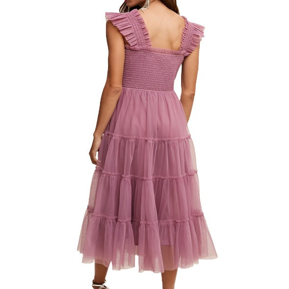 Ruffle Tiered Mesh Maxi Dress