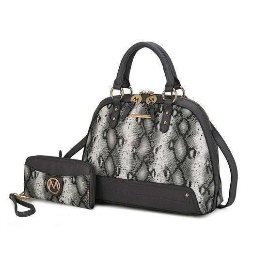 Snake Embossed Satchel Bag & Wallet