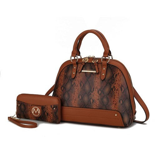 Snake Embossed Satchel Bag & Wallet