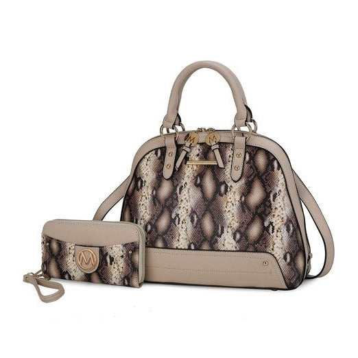 Snake Embossed Satchel Bag & Wallet