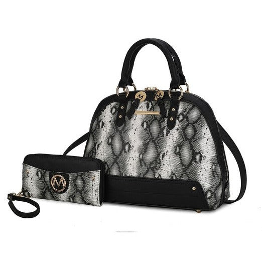 Snake Embossed Satchel Bag & Wallet