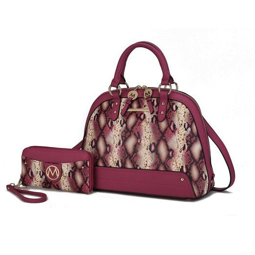 Snake Embossed Satchel Bag & Wallet