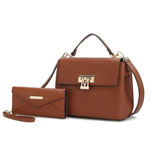 Vegan Leather Satchel Bag with Wristlet