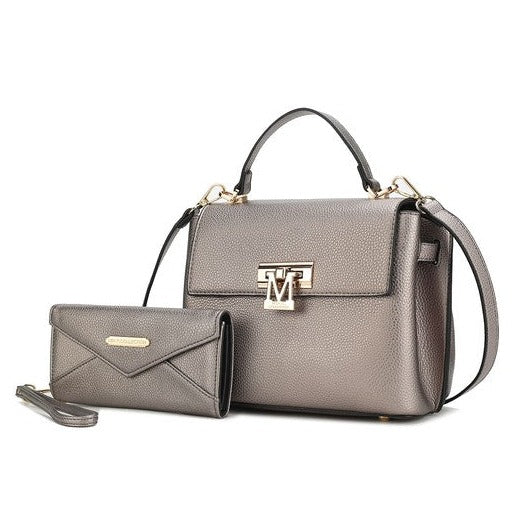 Vegan Leather Satchel Bag with Wristlet