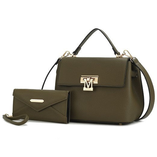 Vegan Leather Satchel Bag with Wristlet