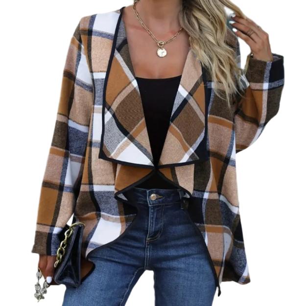 Plaid Open Front Jacket