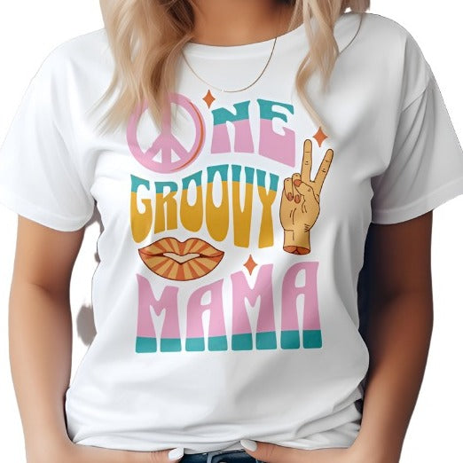 One Groovy Mama. Retro Quote Hippie Graphic Tee