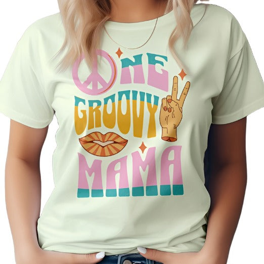 One Groovy Mama. Retro Quote Hippie Graphic Tee