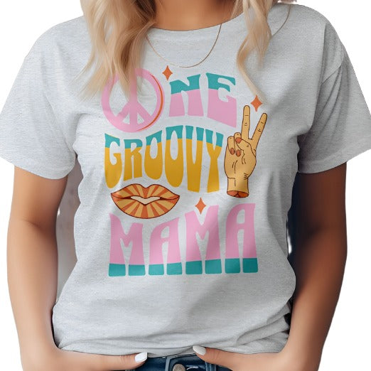 One Groovy Mama. Retro Quote Hippie Graphic Tee