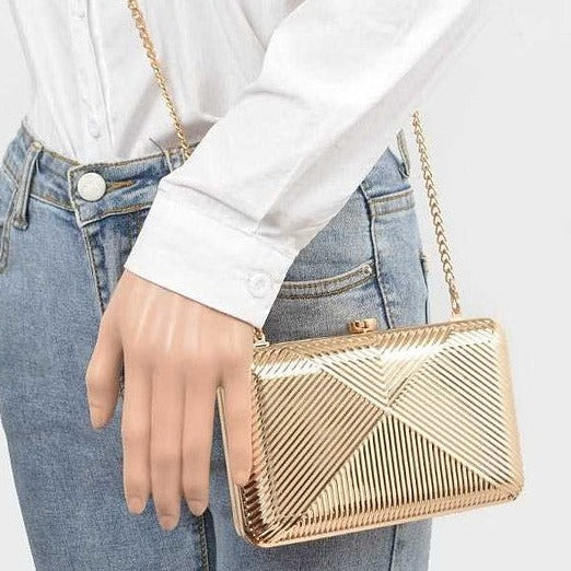 Textured Shiny Metal Box Clutch