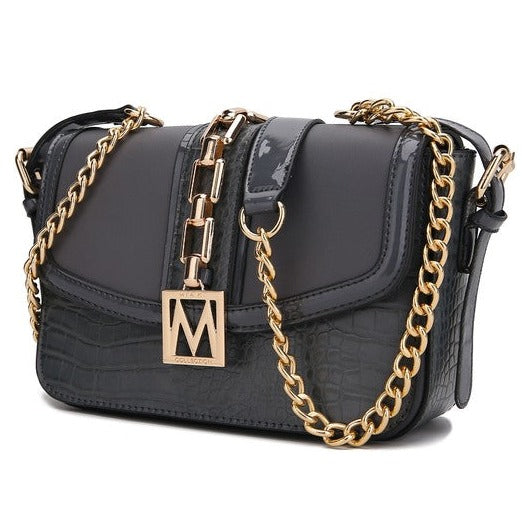 Vegan Leather Crossbody Bag with Gold Embellishments