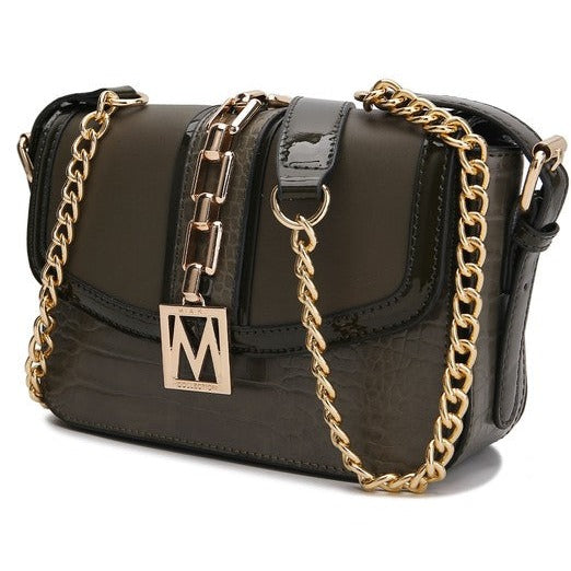 Vegan Leather Crossbody Bag with Gold Embellishments