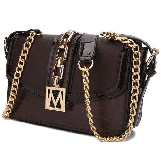 Vegan Leather Crossbody Bag with Gold Embellishments