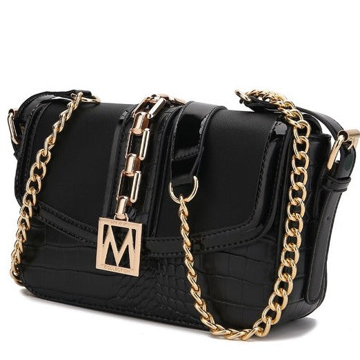 Vegan Leather Crossbody Bag with Gold Embellishments