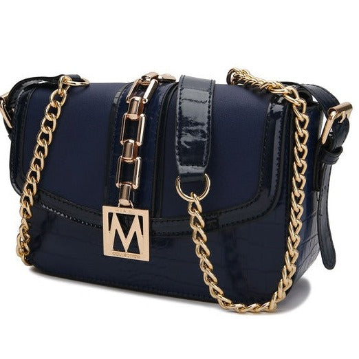 Vegan Leather Crossbody Bag with Gold Embellishments