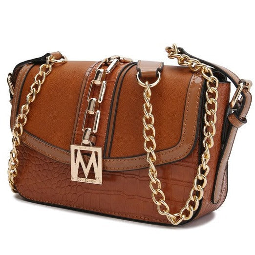 Vegan Leather Crossbody Bag with Gold Embellishments