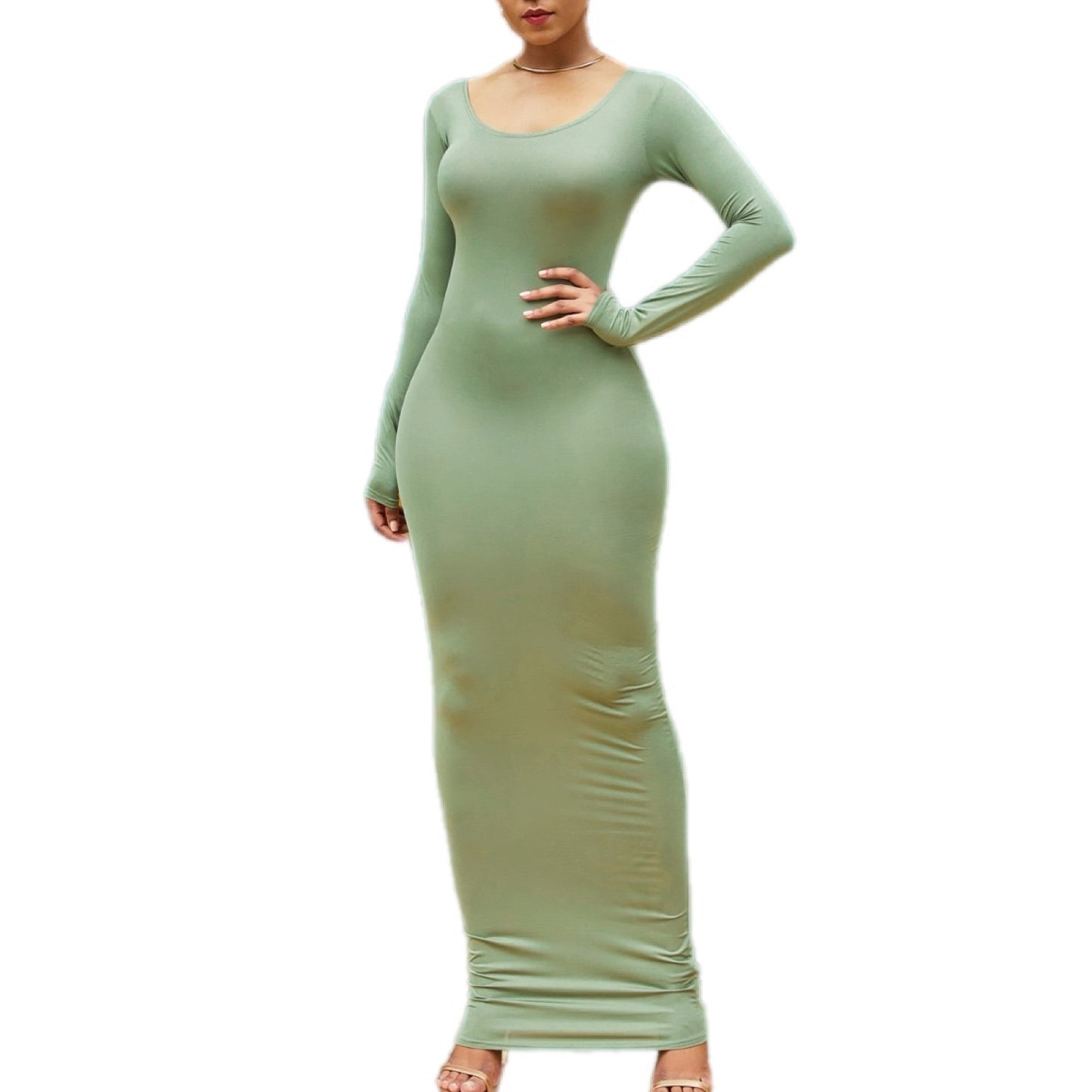 Sleek Long Sleeve Maxi Dress with Scoop Neckline