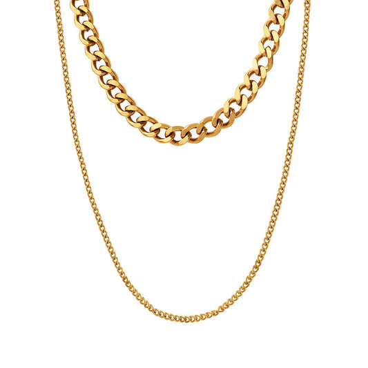 Gold or Silver Steel Layered Chain Necklace