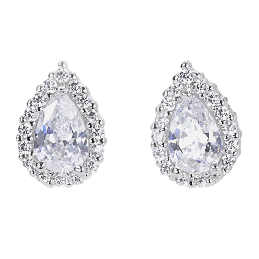 925 Sterling Silver CZ Teardrop Shape Earrings