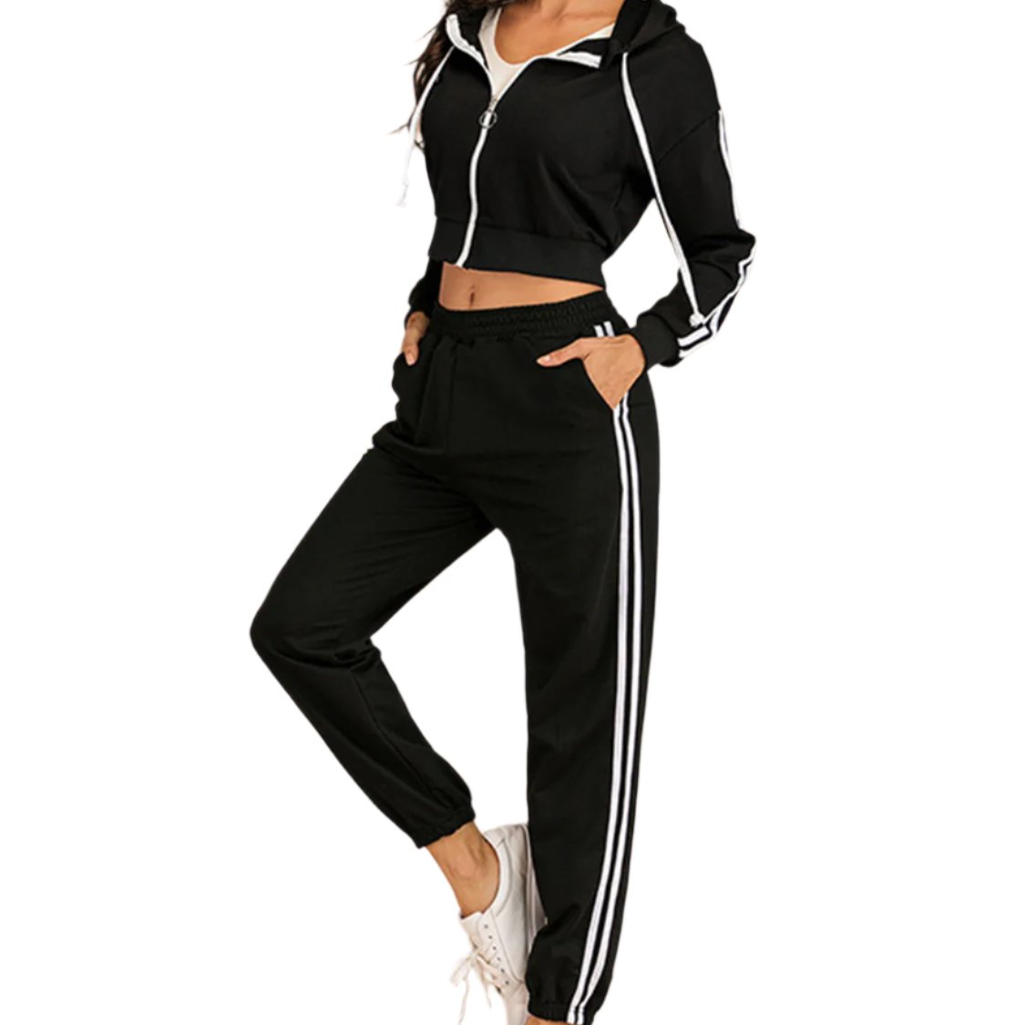 Drawstring Zip Up Hooded Top & Pants Set