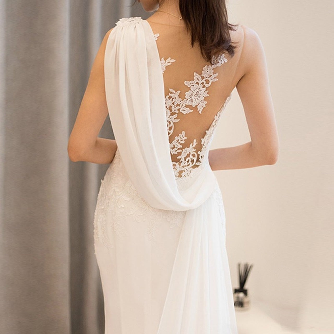 Long Wedding Dress with Lace Accents