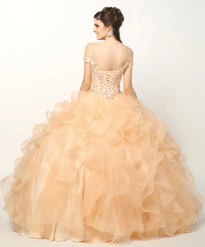 Beaded Ruffled Ball Gown Quince Dress