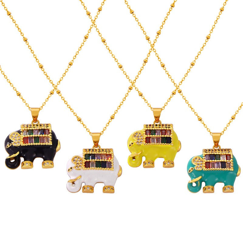 Elephant Rhinestone Gold Charm Necklace