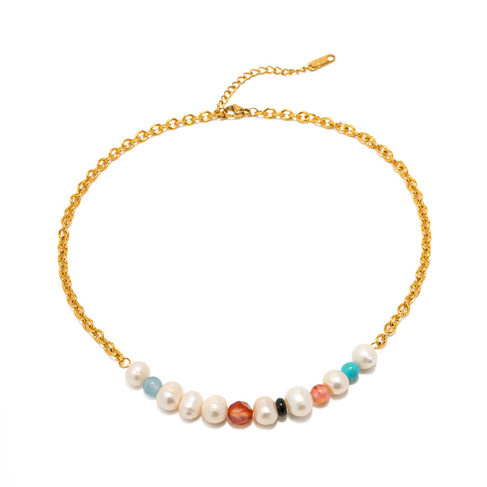 Mixed Gemstone Gold Steel Necklace