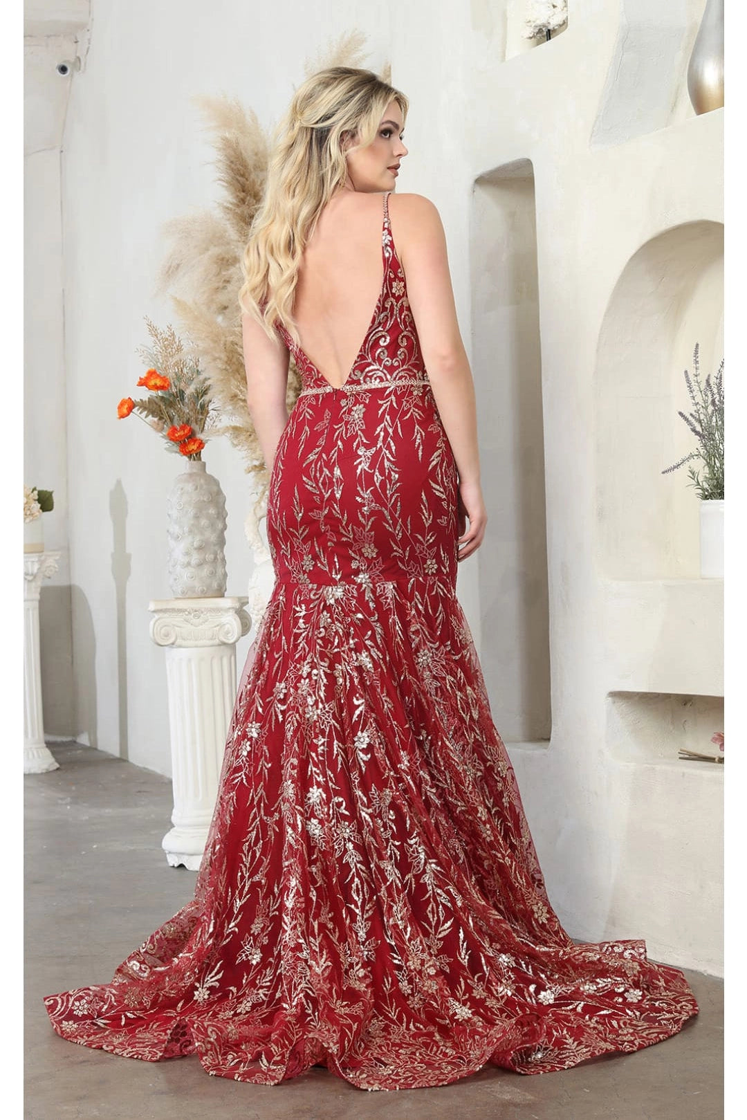 Sleeveless V-Neck Glitter Mermaid Prom Gown