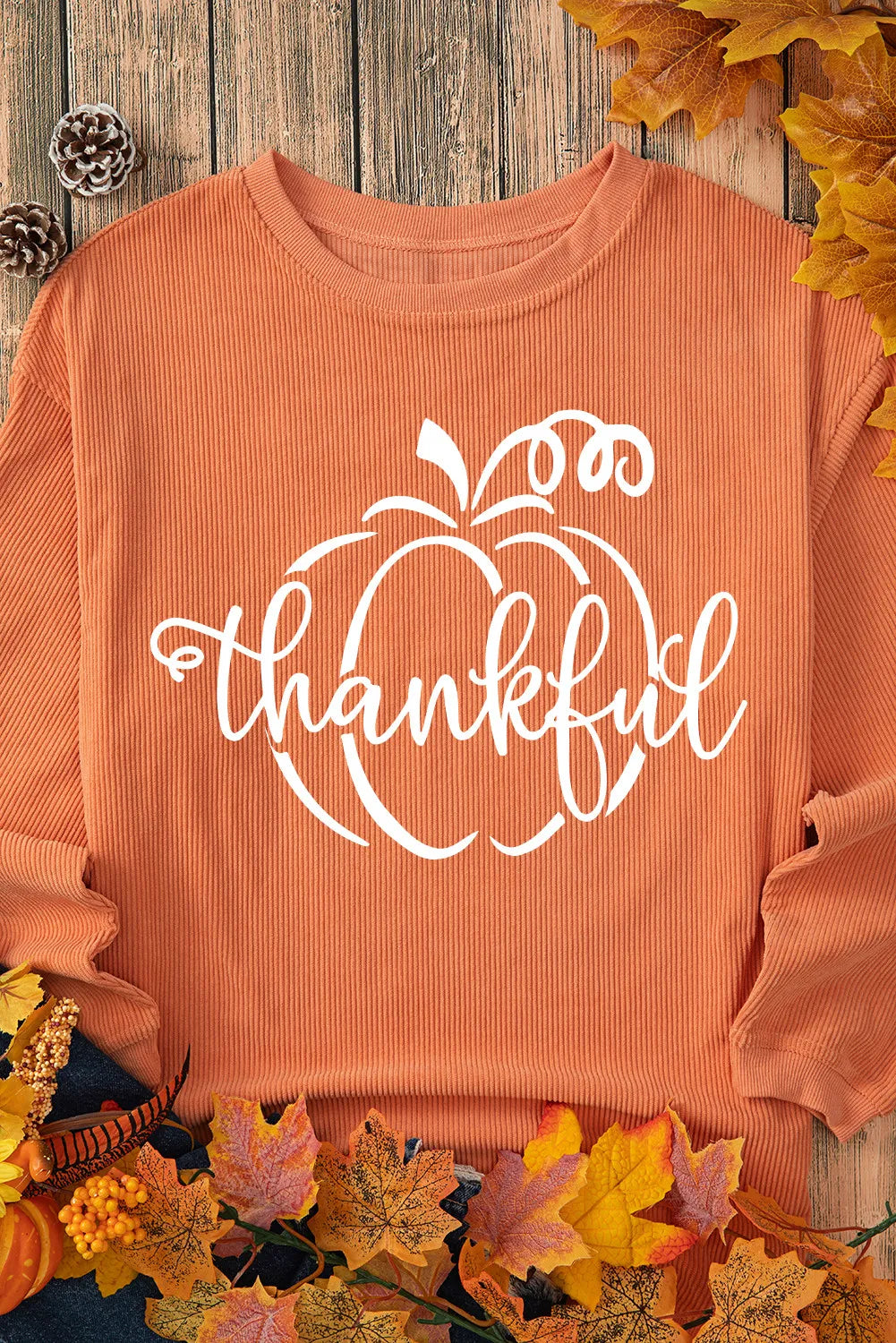 Thankful Pumpkin Graphic Round Neck Sweatshirt