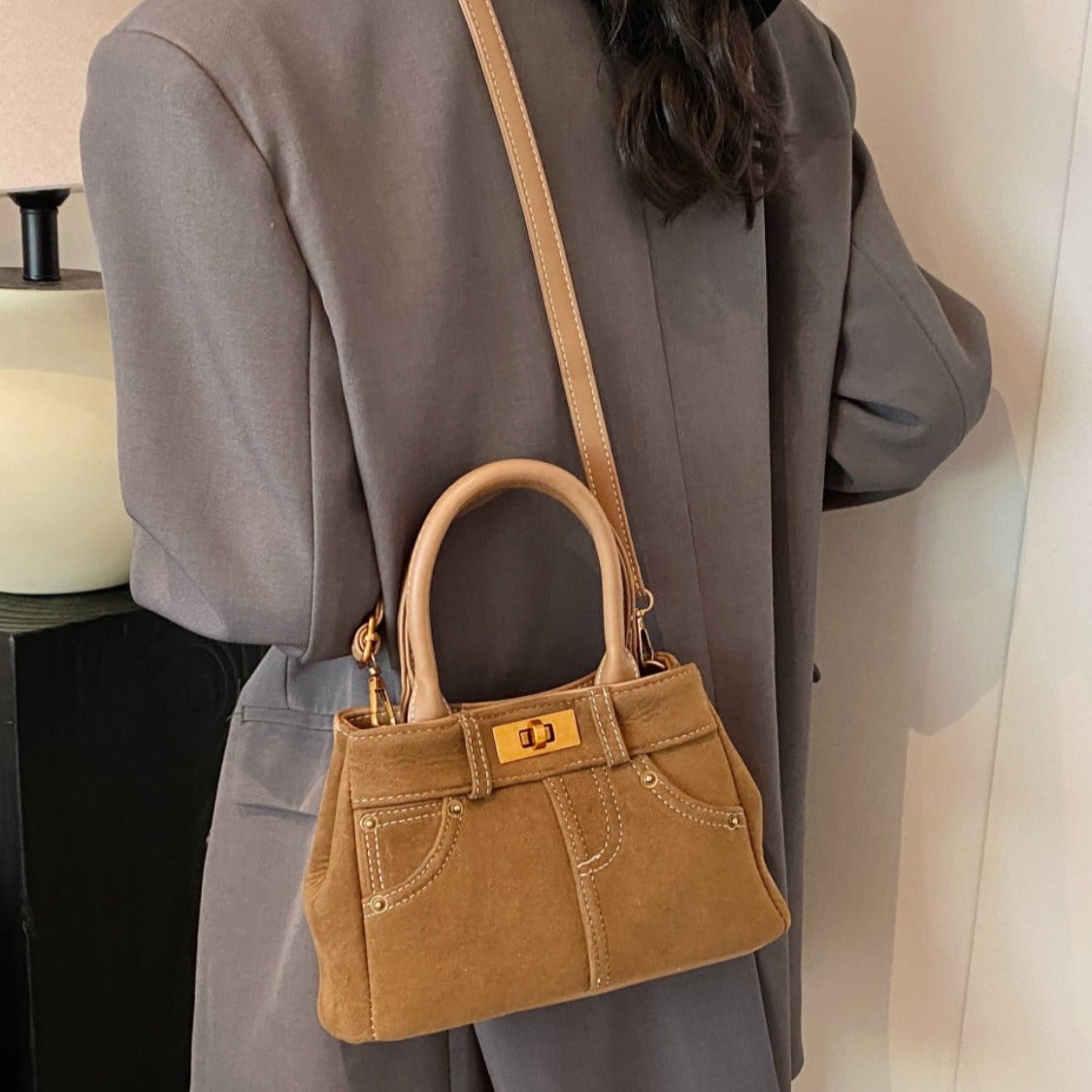 Suede Adjustable Strap Double-Use Handbag